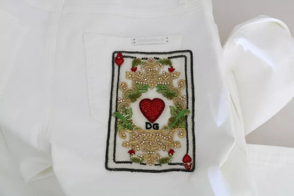 Dolce &amp; Gabbana – Weiße Skinny-Jeans mit Kristallverzierung