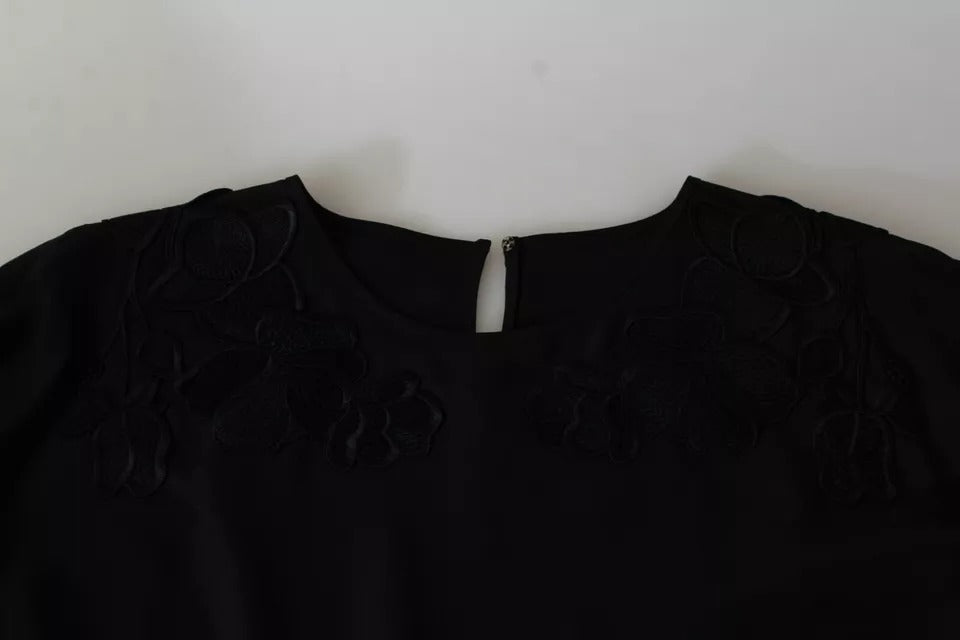 Dolce &amp; Gabbana – Schwarze Bluse mit Blumenstickerei, Seidentop