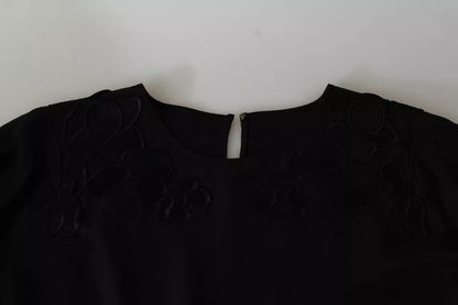 Dolce &amp; Gabbana – Schwarze Bluse mit Blumenstickerei, Seidentop