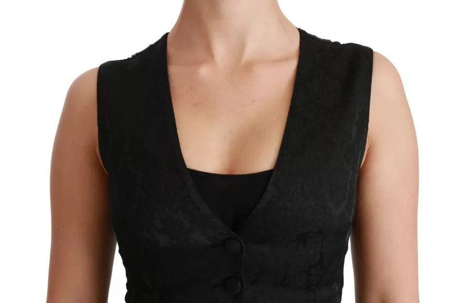 Dolce &amp; Gabbana Schwarze Spitzenweste, schmales Seidentop