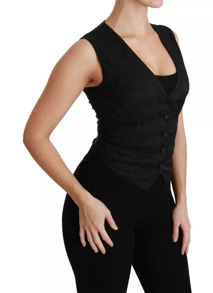 Dolce &amp; Gabbana Schwarze Spitzenweste, schmales Seidentop