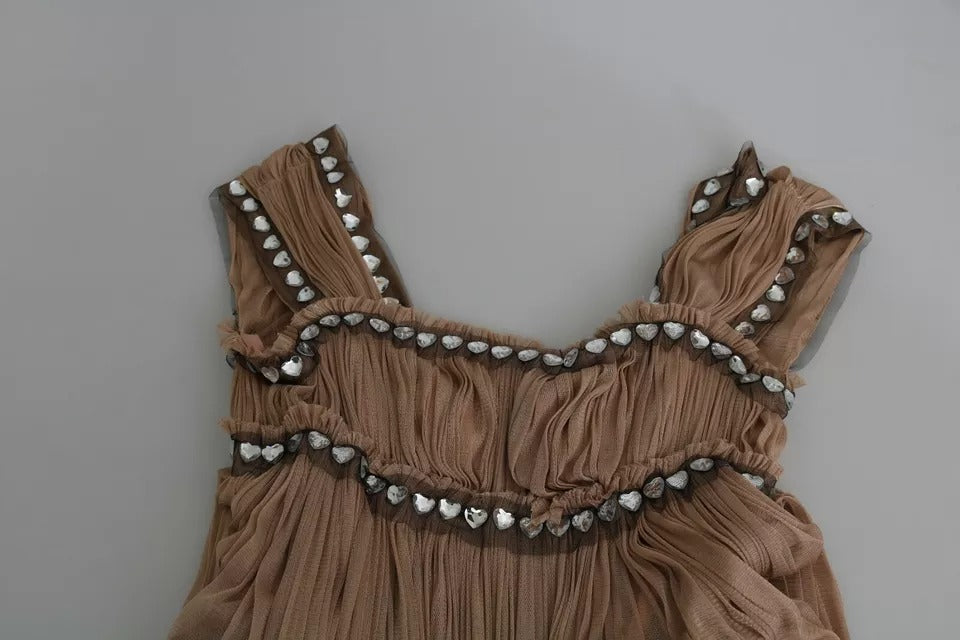 Dolce &amp; Gabbana – Ärmelloses Maxi-Etuikleid aus Seide in Braun