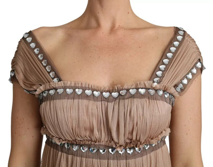 Dolce &amp; Gabbana – Ärmelloses Maxi-Etuikleid aus Seide in Braun