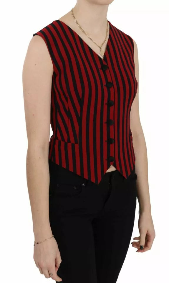 Dolce &amp; Gabbana Rot Schwarz Streifen Weste Weste Bluse Top