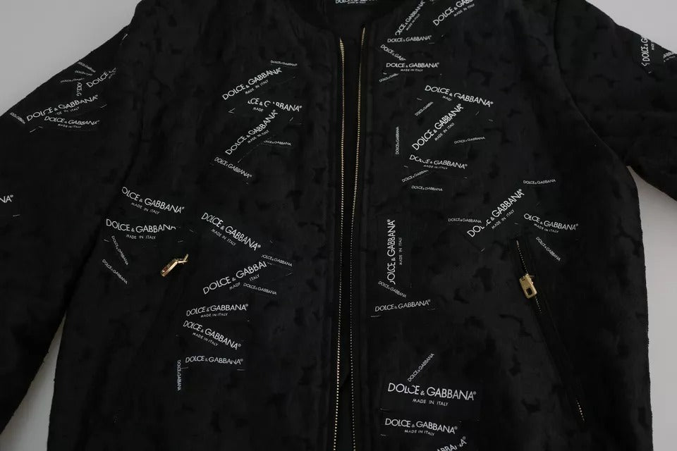 Dolce &amp; Gabbana – Bomberjacke aus Brokat mit durchgehendem Reißverschluss und Logo-Patch in Schwarz