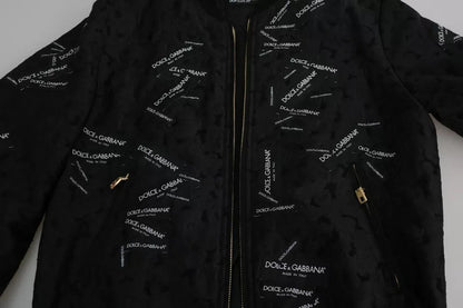 Dolce &amp; Gabbana – Bomberjacke aus Brokat mit durchgehendem Reißverschluss und Logo-Patch in Schwarz