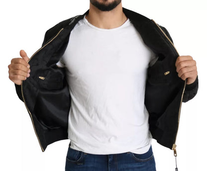 Dolce &amp; Gabbana – Bomberjacke aus Brokat mit durchgehendem Reißverschluss und Logo-Patch in Schwarz