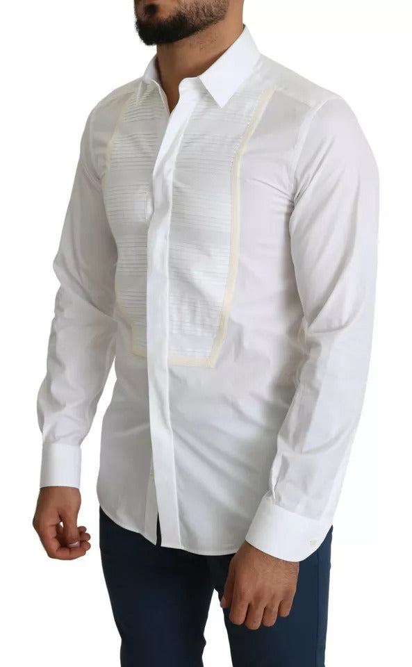 Dolce &amp; Gabbana Weißes formelles Smokingkleid GOLD Hemd