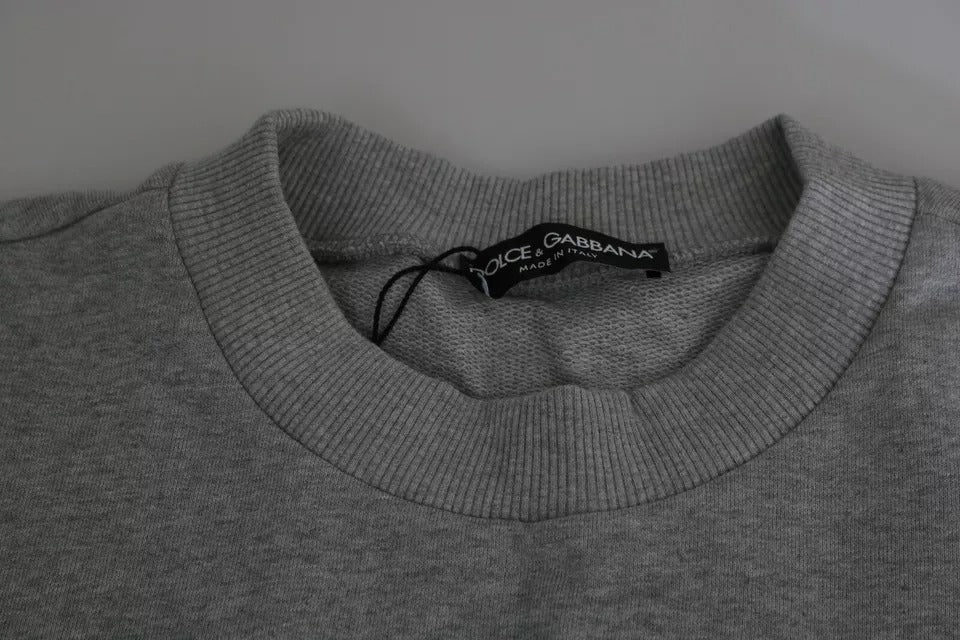 Dolce &amp; Gabbana Grauer Pullover aus Baumwolle mit Crown King-Print