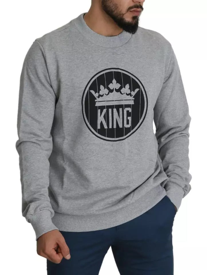 Dolce &amp; Gabbana Grauer Pullover aus Baumwolle mit Crown King-Print