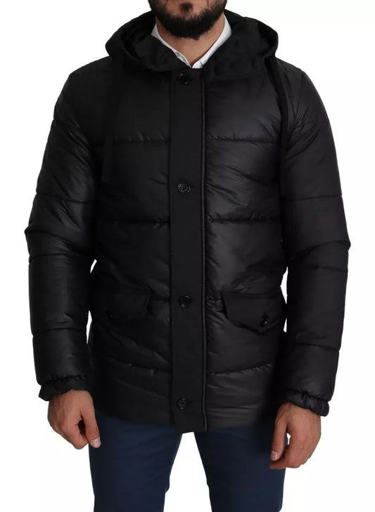Dolce &amp; Gabbana – Schwarze Pufferjacke aus Polyester mit Kapuze für Herren