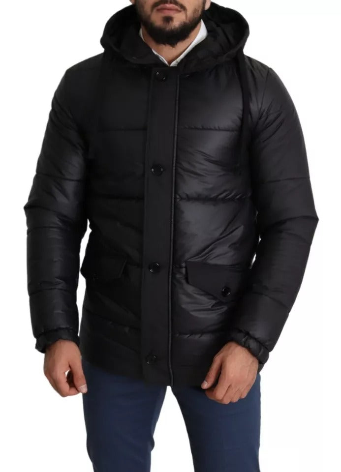 Dolce &amp; Gabbana – Schwarze Pufferjacke aus Polyester mit Kapuze für Herren
