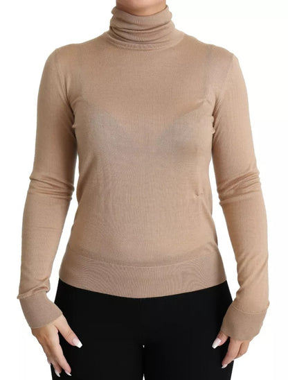 Dolce &amp; Gabbana Beige Rollkragenpullover aus Kaschmir-Seide