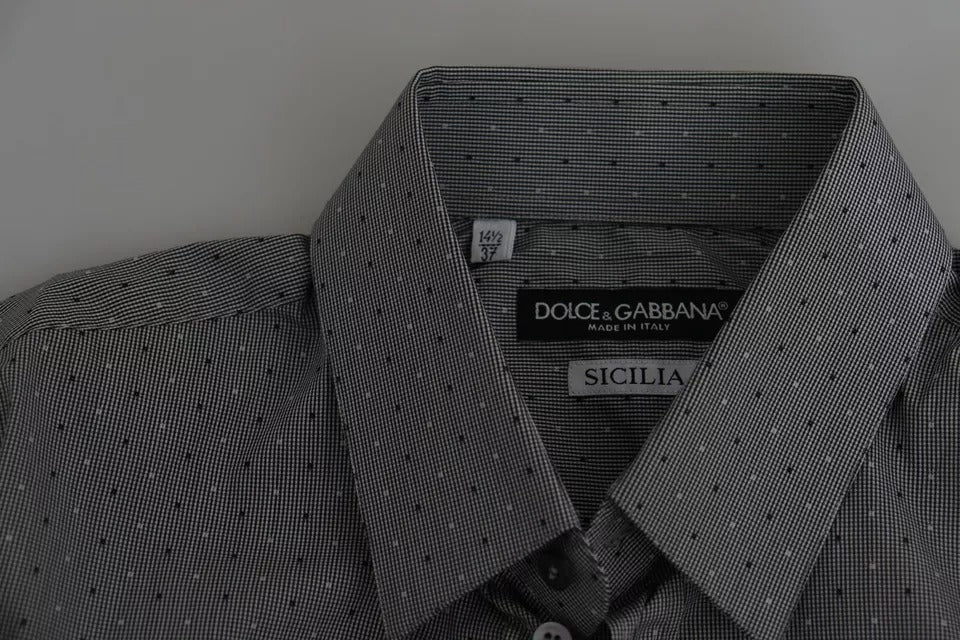Dolce &amp; Gabbana Graues, halb tailliertes, gepunktetes SICILIA-Hemd