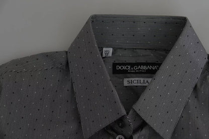 Dolce &amp; Gabbana Graues, halb tailliertes, gepunktetes SICILIA-Hemd