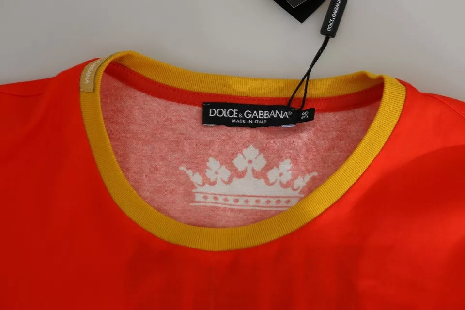 Dolce &amp; Gabbana – T-Shirt mit Rundhalsausschnitt und orangefarbenem Royals-Print