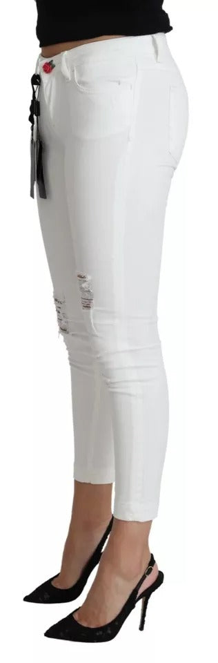 Dolce &amp; Gabbana – Weiße, zerrissene Jeans aus Baumwolle im Pretty Fit