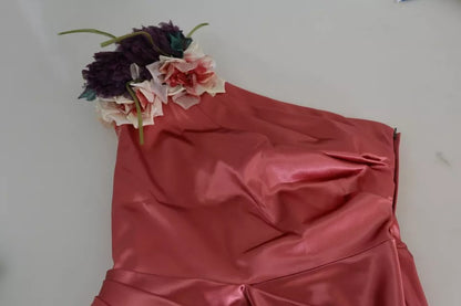 Dolce &amp; Gabbana – Rosa drapiertes Midikleid mit Blumenapplikation