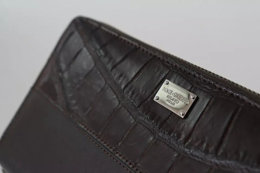 Dolce &amp; Gabbana – Continental-Clutch aus exotischem Leder mit Rundum-Reißverschluss in Braun
