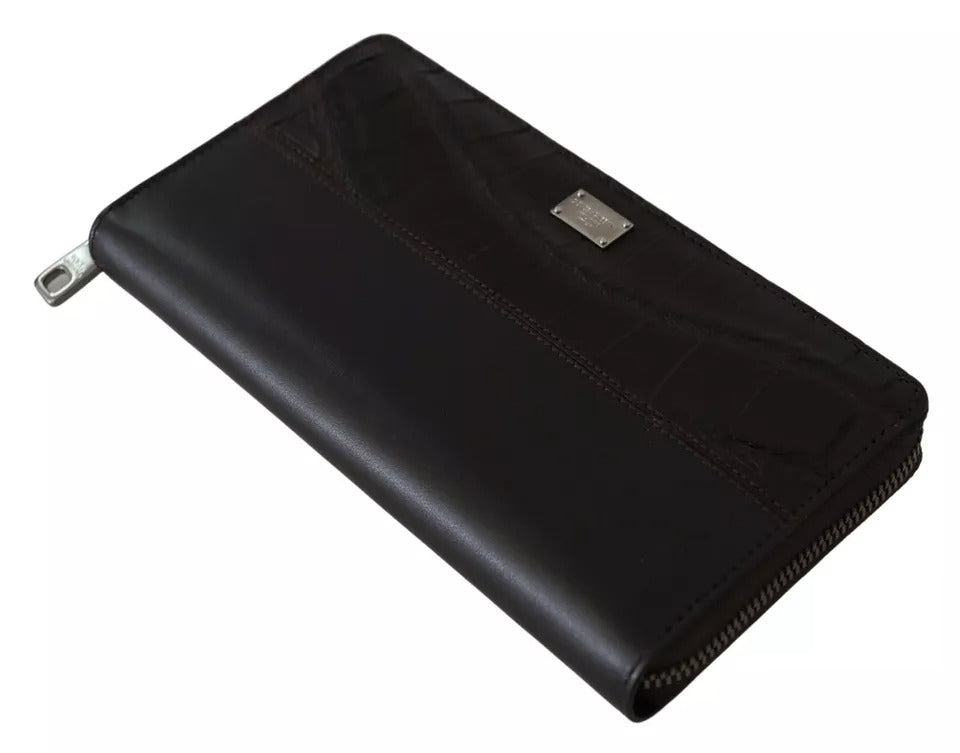 Dolce &amp; Gabbana – Continental-Clutch aus exotischem Leder mit Rundum-Reißverschluss in Braun