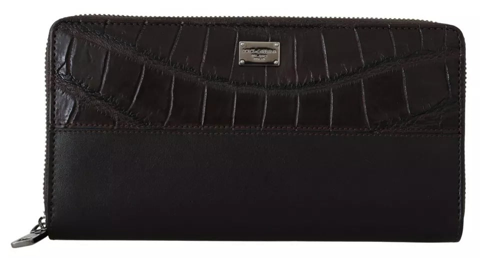 Dolce &amp; Gabbana – Continental-Clutch aus exotischem Leder mit Rundum-Reißverschluss in Braun