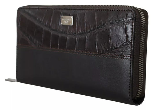 Dolce & Gabbana – Continental-Clutch aus exotischem Leder mit Rundum-Reißverschluss in Braun