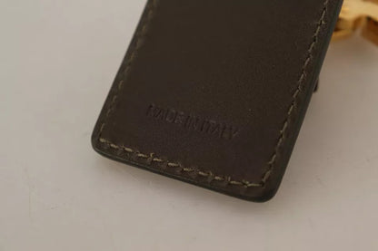 Dolce &amp; Gabbana Schlüsselanhänger mit D&amp;G-Logo aus grünem Leder und Metallring mit Haken
