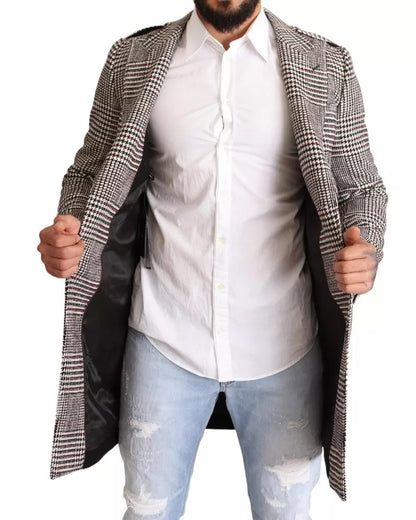 Dolce &amp; Gabbana – Grau karierte, lange Trenchcoat-Jacke