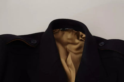 Dolce &amp; Gabbana Blauer Trenchcoat Lange Woll-Stretchjacke