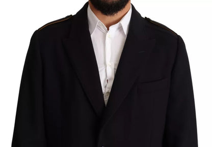 Dolce &amp; Gabbana Blauer Trenchcoat Lange Woll-Stretchjacke