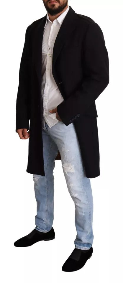 Dolce &amp; Gabbana Blauer Trenchcoat Lange Woll-Stretchjacke