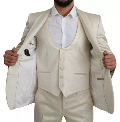 Dolce & Gabbana Beige Wool Crème 3 Piece SICILIA Shawl Suit