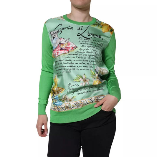 Dolce &amp; Gabbana – Langärmliger Pullover „Granita Al Limone“ aus grüner Seide