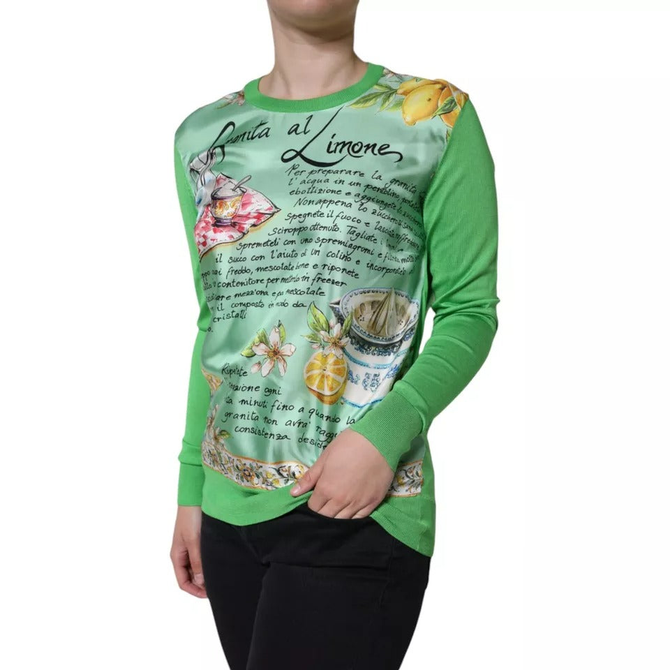 Dolce &amp; Gabbana – Langärmliger Pullover „Granita Al Limone“ aus grüner Seide