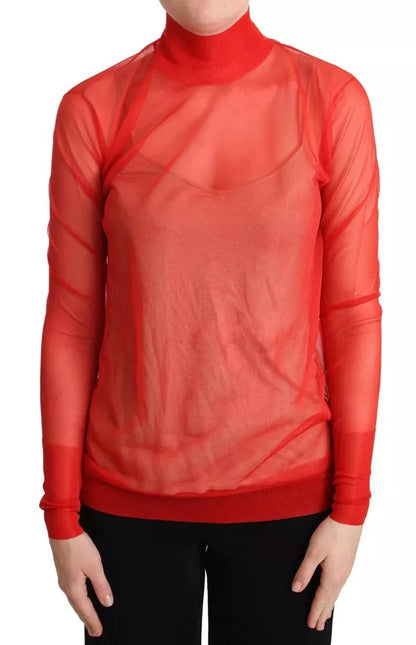 Dolce &amp; Gabbana Orangefarbener halbtransparenter Blusenpullover