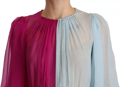 Dolce &amp; Gabbana – Zweifarbiges Midikleid aus hellblauer Seide in Fuchsia