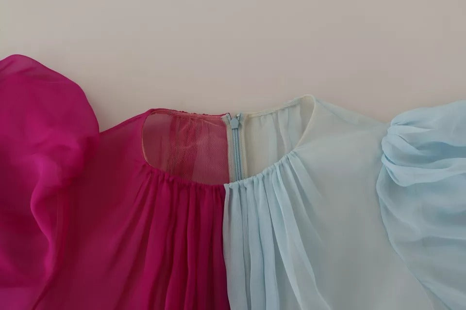 Dolce &amp; Gabbana – Zweifarbiges Midikleid aus hellblauer Seide in Fuchsia