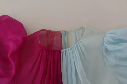 Dolce &amp; Gabbana – Zweifarbiges Midikleid aus hellblauer Seide in Fuchsia