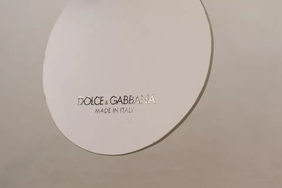 Dolce &amp; Gabbana Schlüsselanhänger aus weißem Leder mit Aufdruck, silberfarbenes Metall