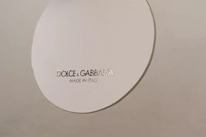 Dolce &amp; Gabbana Schlüsselanhänger aus weißem Leder mit Aufdruck, silberfarbenes Metall