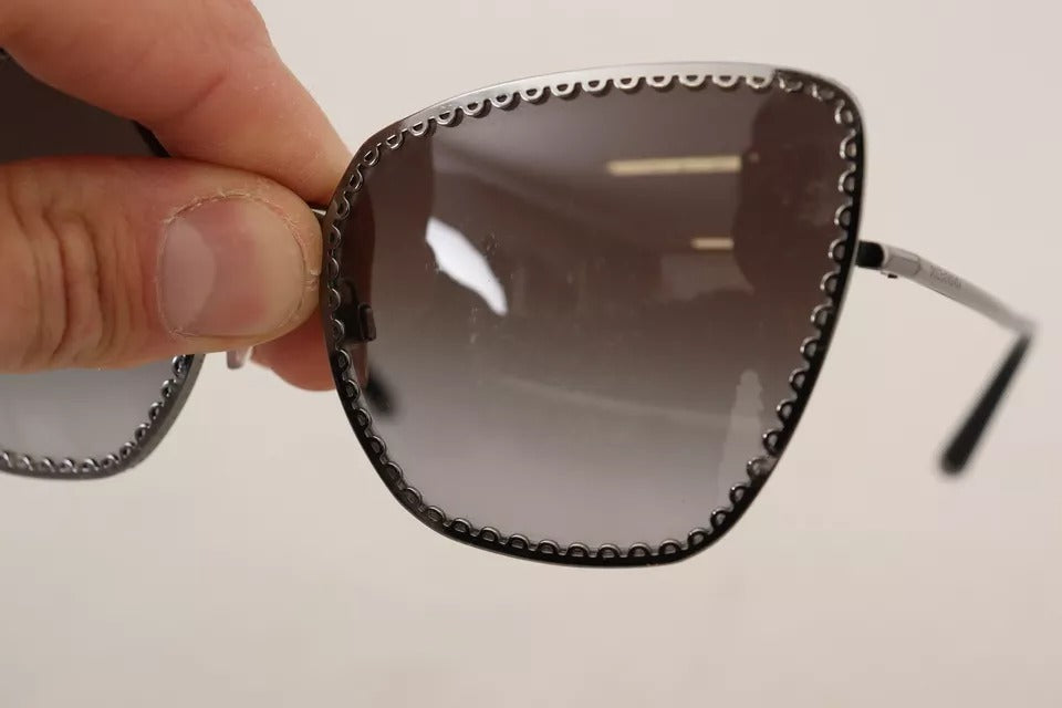 Dolce &amp; Gabbana DG2212 – Sonnenbrille mit ovalem Metallrahmen und Spitzenlogo in Schwarz und Silber