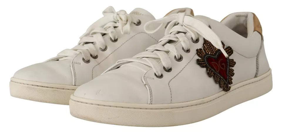 Dolce &amp; Gabbana Weiße Lederherz Low Top Casual Sneakers Schuhe