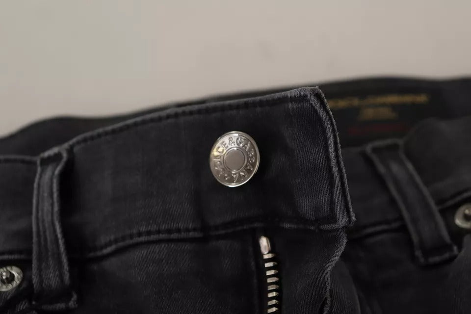 Dolce &amp; Gabbana – Graue Skinny-Jeans aus Stretch-Denim mit Logo
