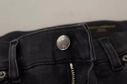 Dolce &amp; Gabbana – Graue Skinny-Jeans aus Stretch-Denim mit Logo