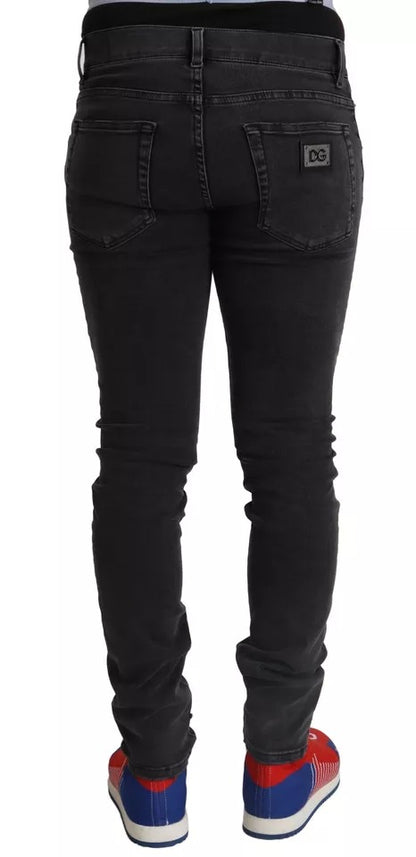 Dolce &amp; Gabbana – Graue Skinny-Jeans aus Stretch-Denim mit Logo