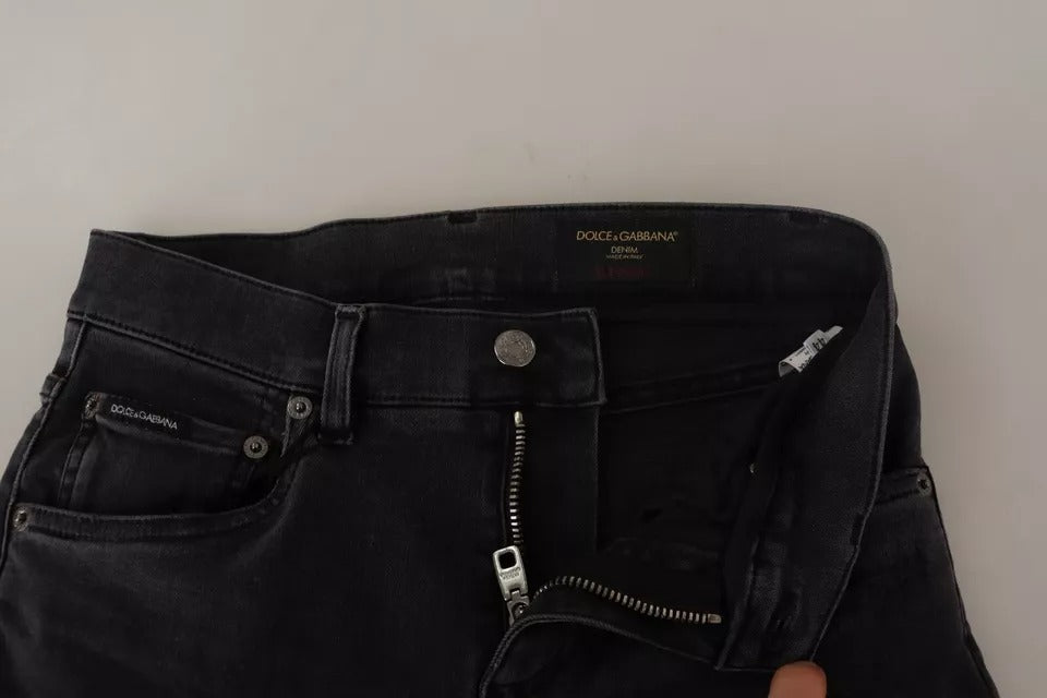 Dolce &amp; Gabbana – Graue Skinny-Jeans aus Stretch-Denim mit Logo