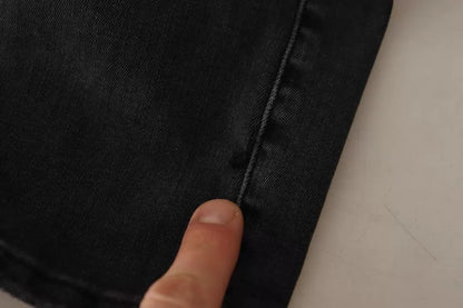 Dolce &amp; Gabbana – Graue Skinny-Jeans aus Stretch-Denim mit Logo