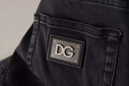 Dolce &amp; Gabbana – Graue Skinny-Jeans aus Stretch-Denim mit Logo