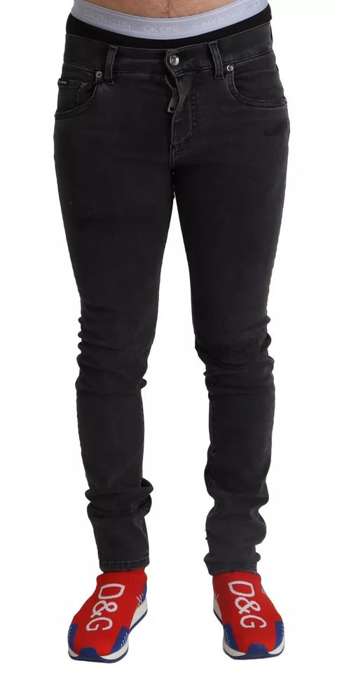 Dolce &amp; Gabbana – Graue Skinny-Jeans aus Stretch-Denim mit Logo