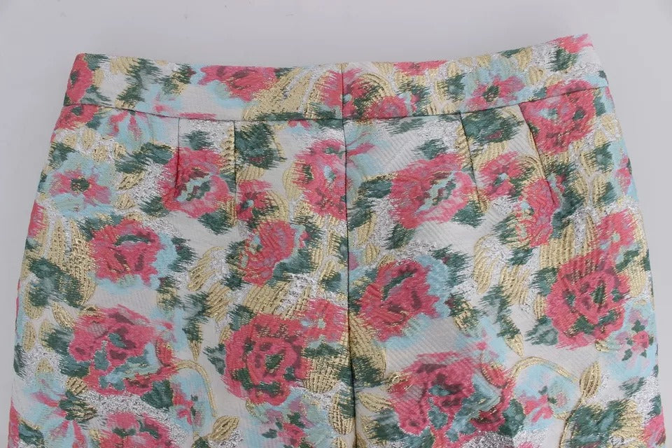 Dolce &amp; Gabbana – Weiß-rosa Brokathose mit Blumenmuster